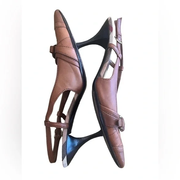 Burberry quilted patent tan leather pointed toe slingback pumps size 11 US - Picture 4 of 14